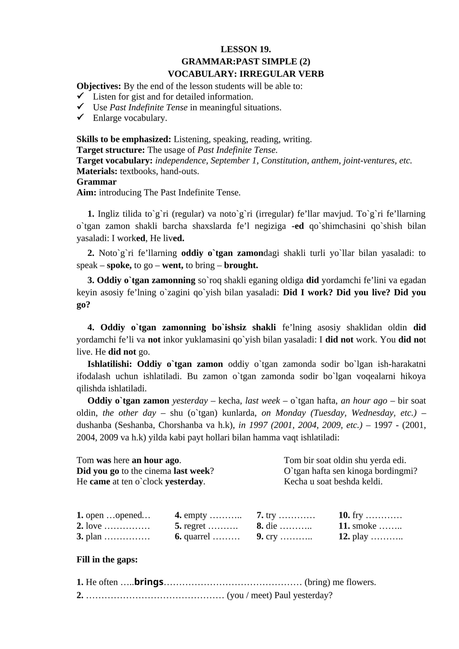 GRAMMAR:PAST SIMPLE (2)