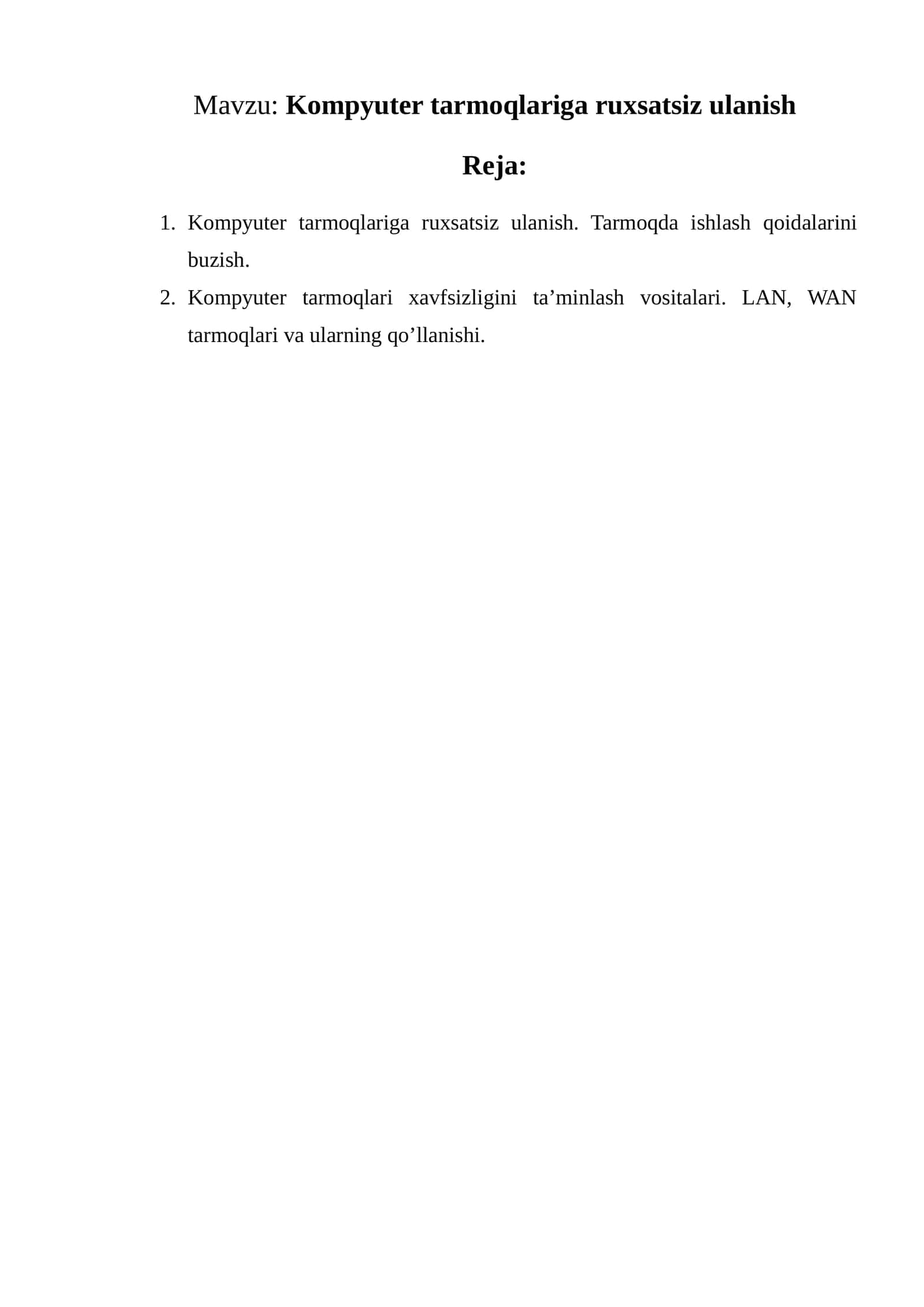 Kompyuter tarmoqlariga ruxsatsiz ulanish