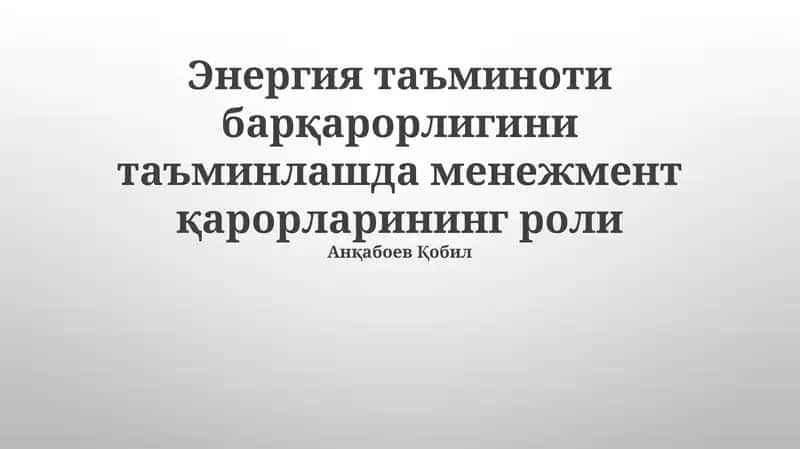 Энергия таъминоти барқарорлигини таъминлашда менежмент қарорларининг роли