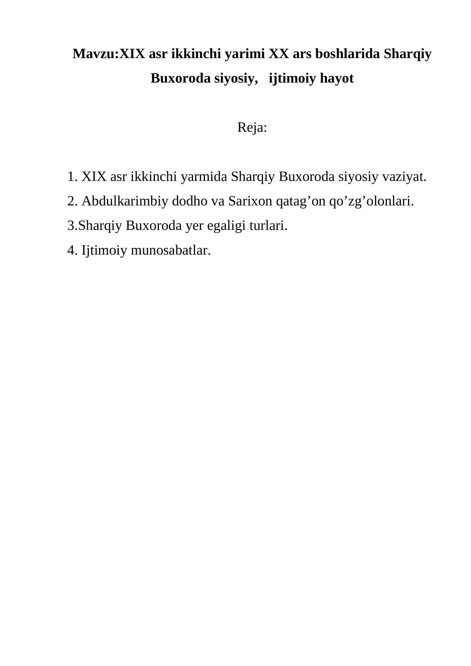 XIX asr ikkinchi yarmida Sharqiy Buxoroda siyosiy vaziyat