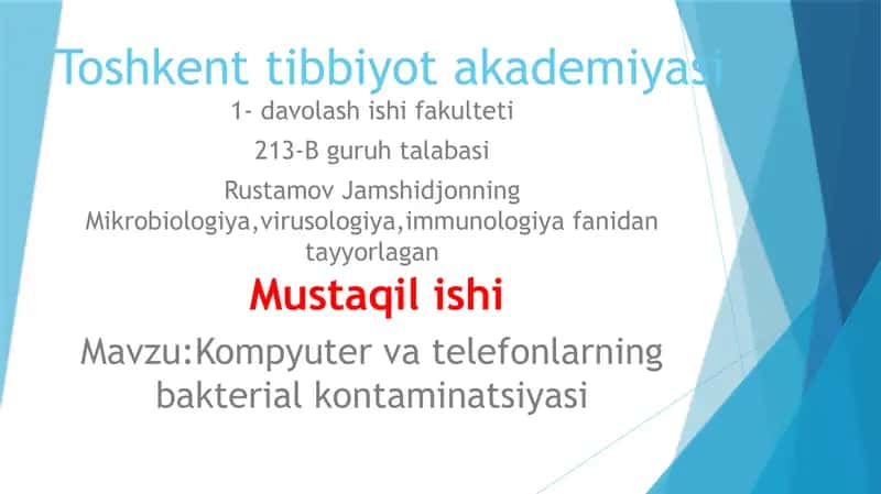 Kompyuter va Telefonlarning Bakterial Kontaminatsiyasi