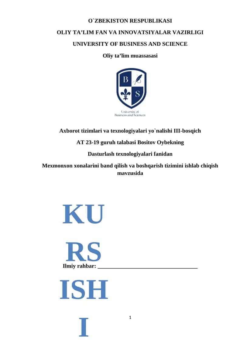 Mehmonxona xonalarini band qilish va boshqarish tizimi