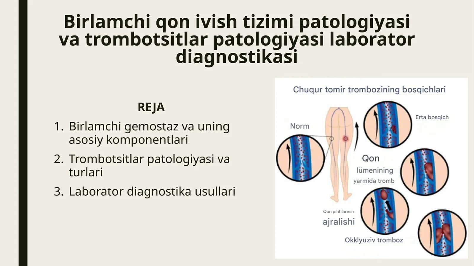 Birlamchi qon ivish tizimi patologiyasi va trombotsitlar patologiyasi laborator diagnostikasi