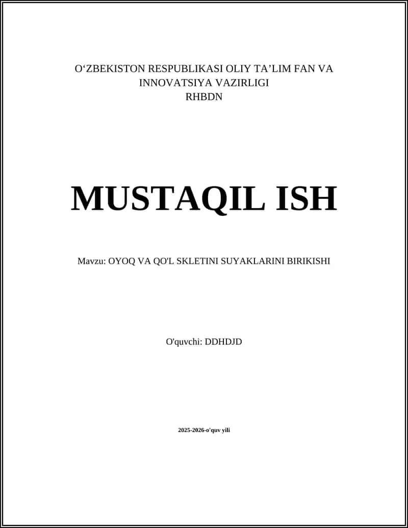 OYOQ VA QO'L SKLETINI SUYAKLARINI BIRIKISHI