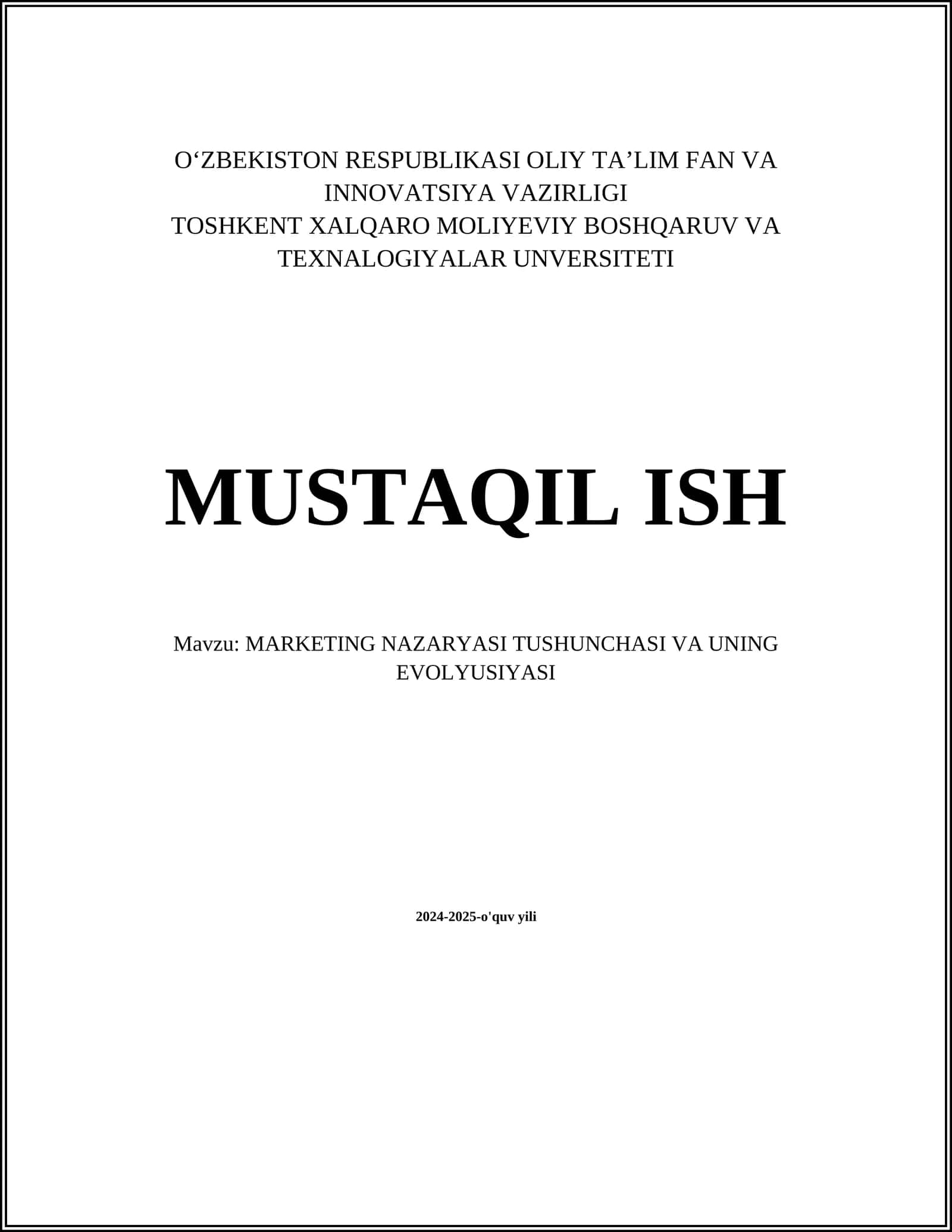 MARKETING NAZARYASI TUSHUNCHASI VA UNING EVOLYUSIYASI