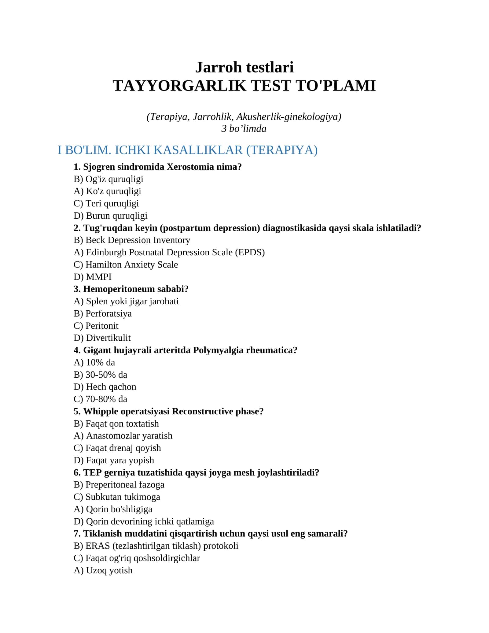 Jarroh testlari