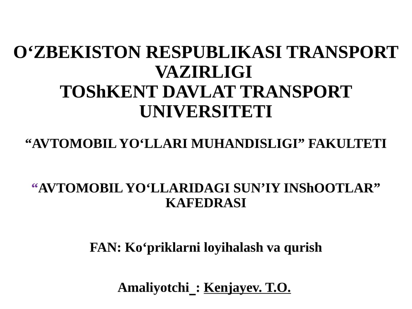 Amaliy ishlar - Ko‘priklarni loyihalash