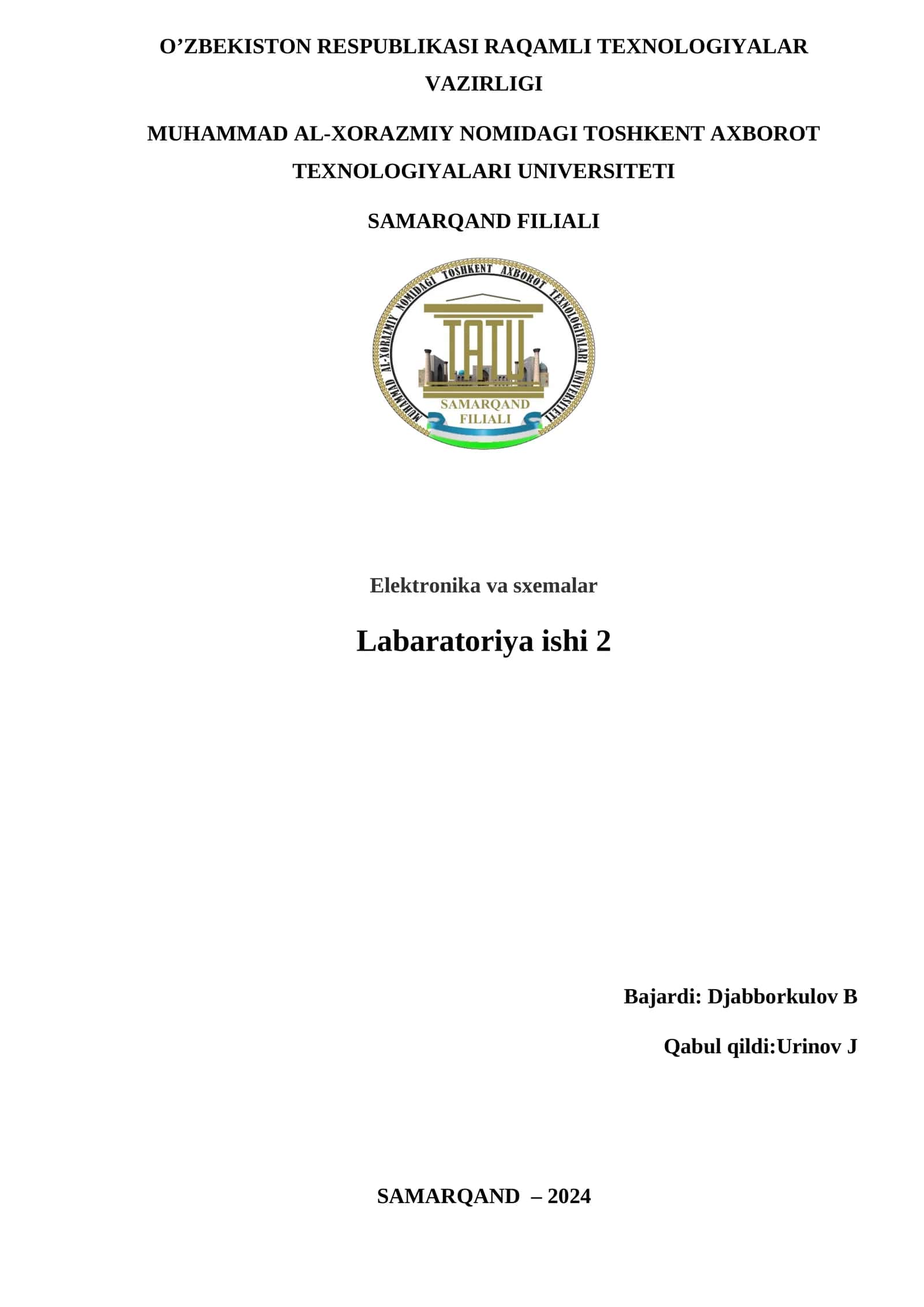 Umumiy baza ulanish sxemasidagi bipolyar tranzistorningning statik Volt-amper xarakteristikalarini tadqiq etish