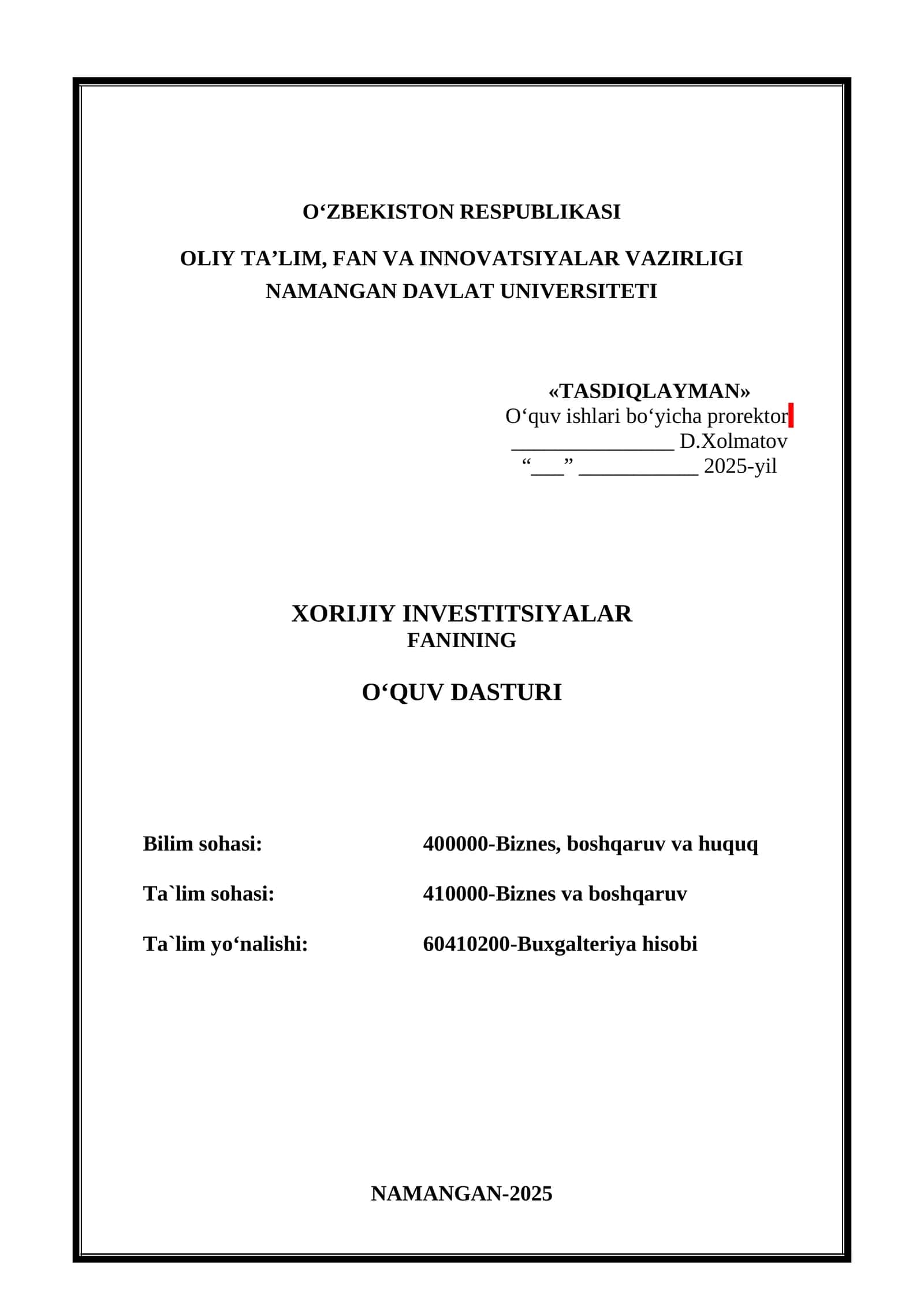 XORIJIY INVESTITSIYALAR