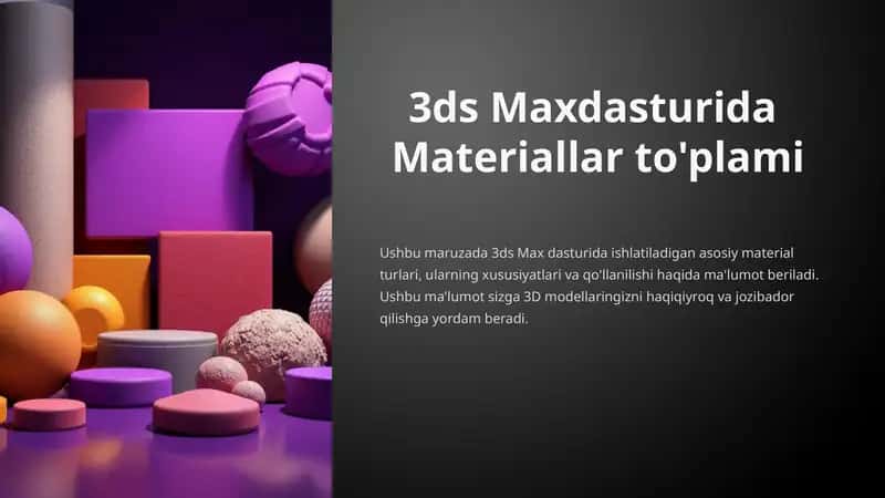 3ds Maxdasturida Materiallar to'plami