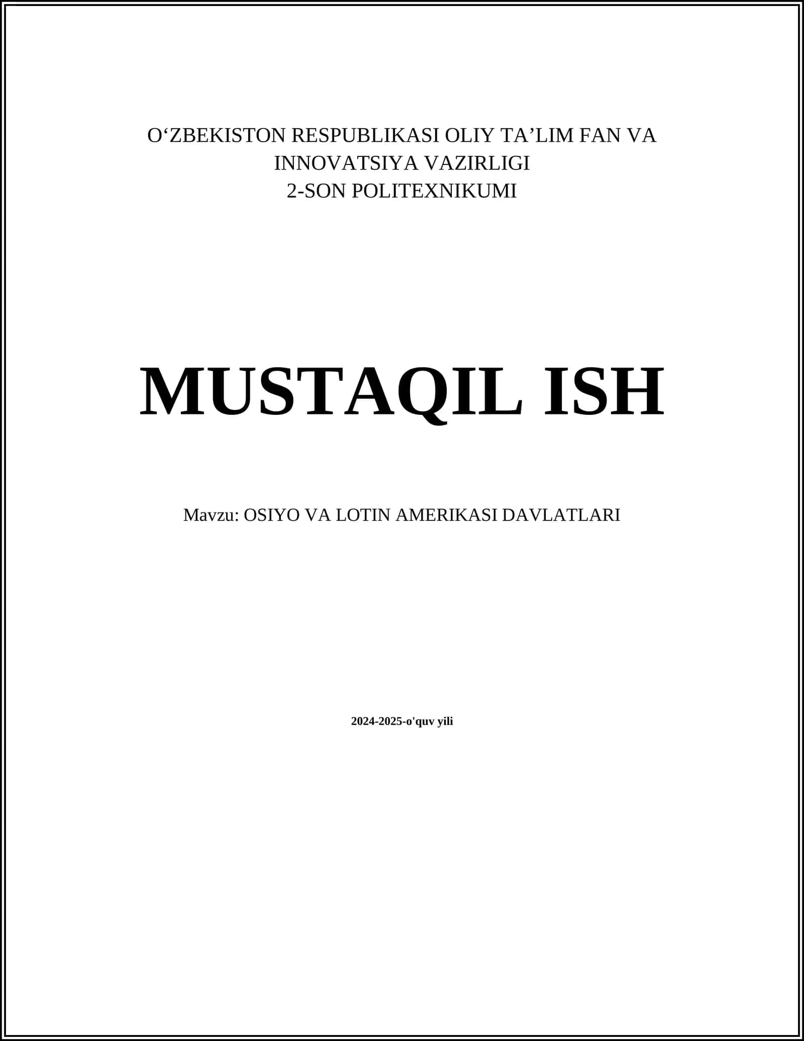 OSIYO VA LOTIN AMERIKASI DAVLATLARI