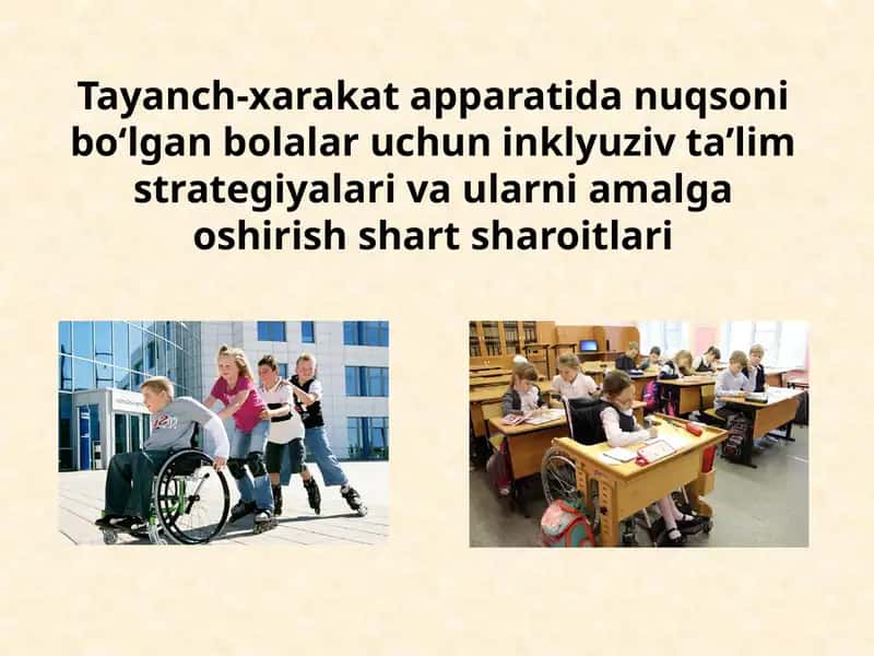 Tayanch-xarakat apparatidanuqsonibo‘lgan bolalar uchun inkluziv ta'lim strategiyalari vaularni amalga oshirish shartlari