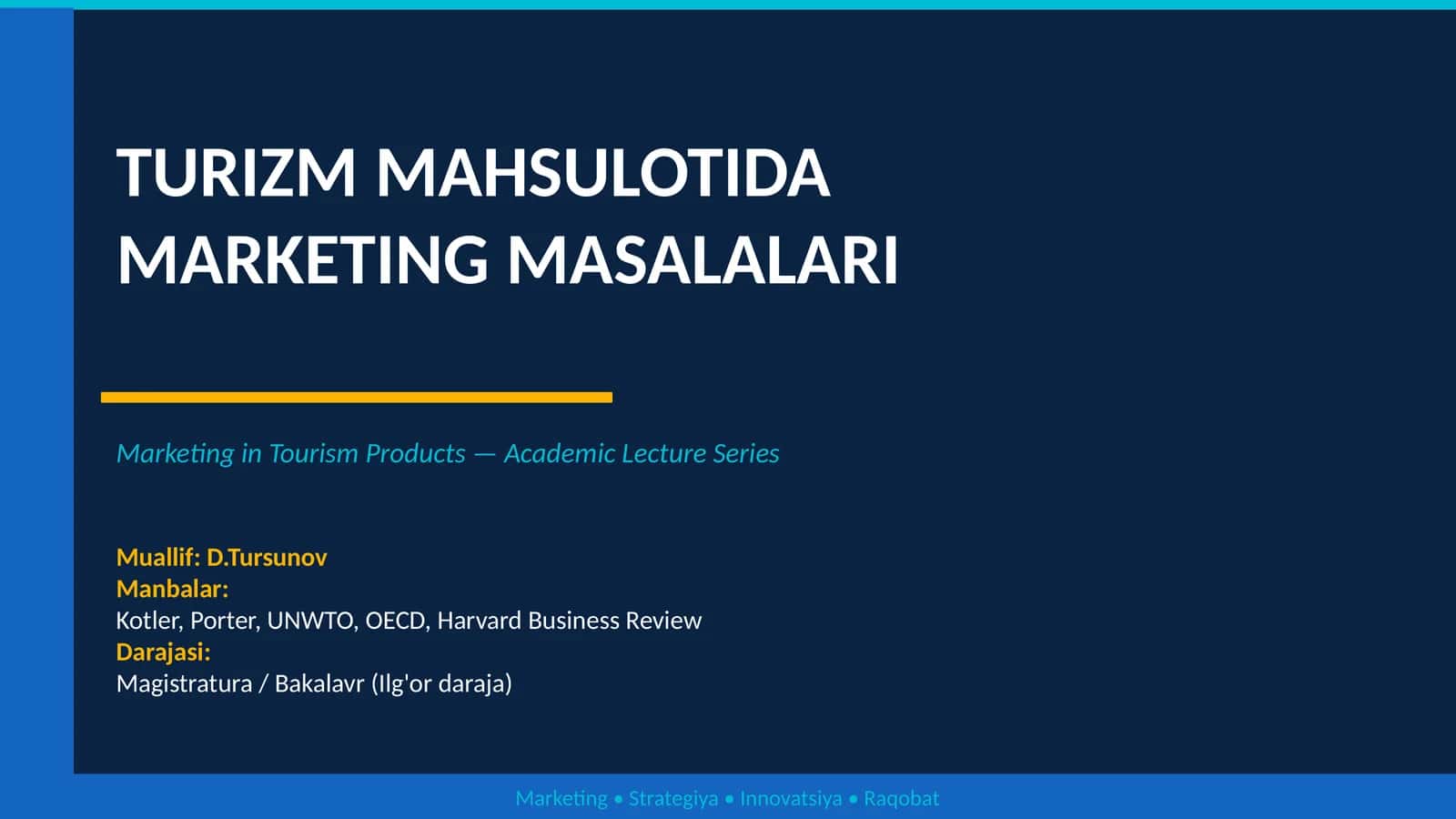 Marketing in Tourism Products — Academic Lecture Series