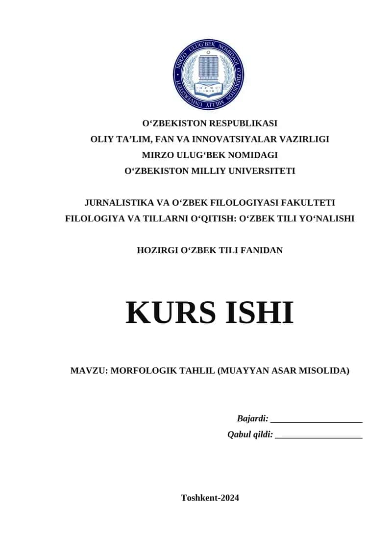 MORFOLOGIK TAHLIL (MUAYYAN ASAR MISOLIDA)