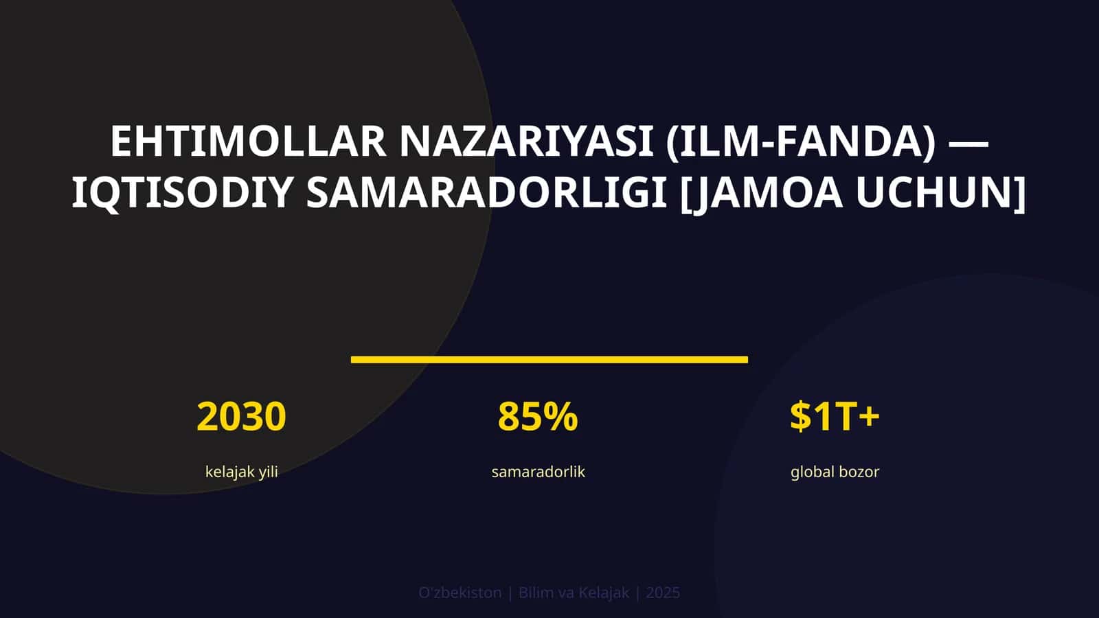 EHTIMOLLAR NAZARIYASI (ILM-FANDA) — IQTISODIY SAMARADORLIGI [JAMOA UCHUN]