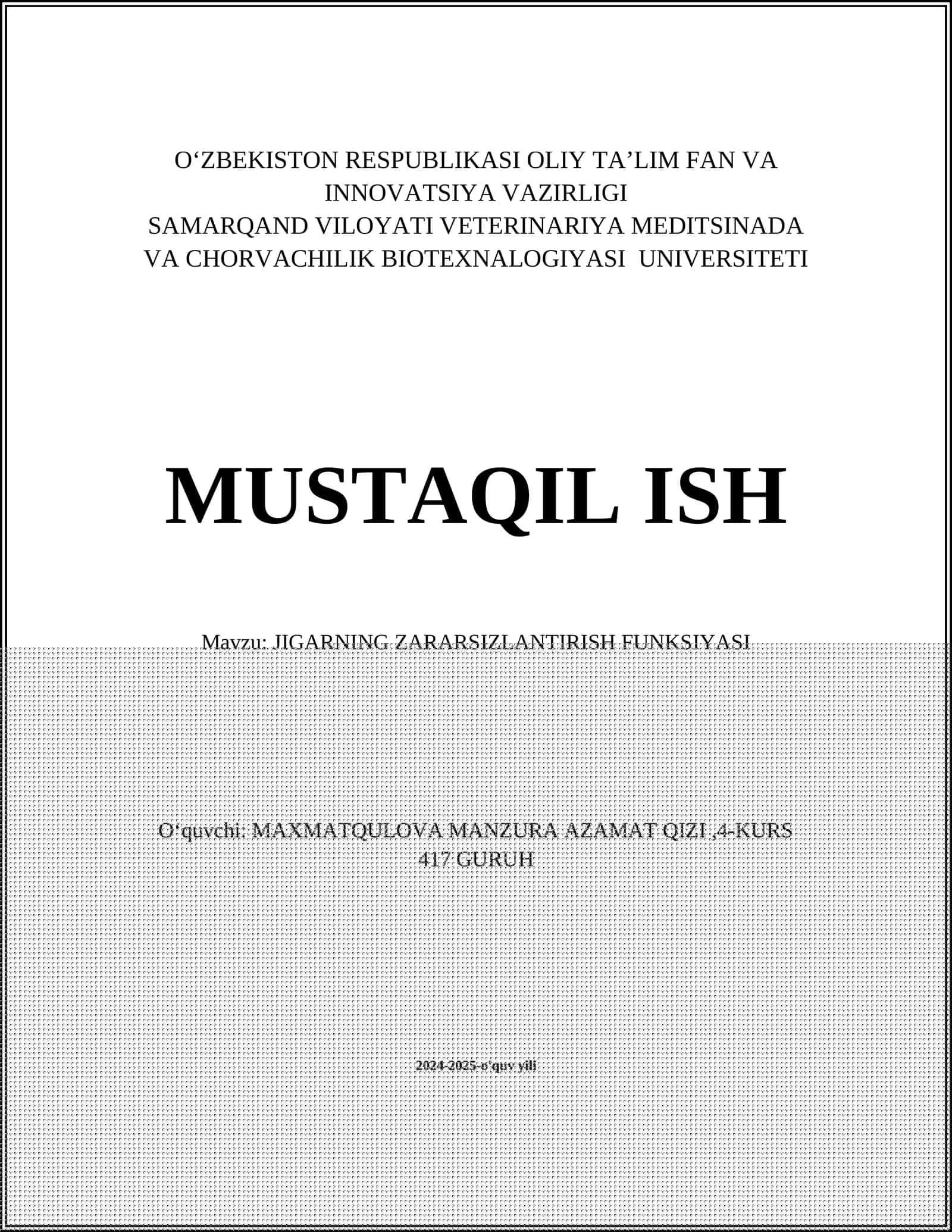 JIGARNING ZARARSIZLANTIRISH FUNKSIYASI