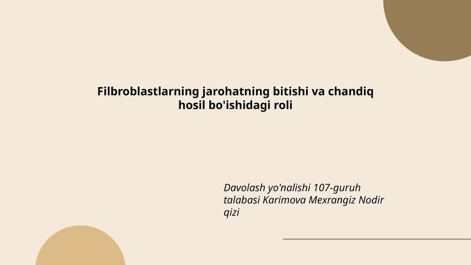 Fibroblastlarning jarohatning bitishi va chandiq hosil bo'ishidagi roli