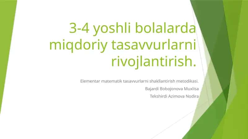 Elementar matematik tasavvurlarni shakllantirish