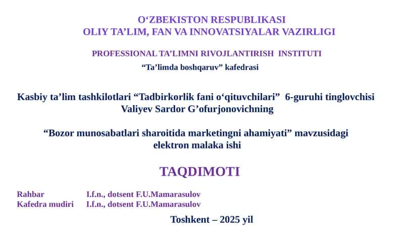 Bozor munosabatlarining markenting ahamiyati