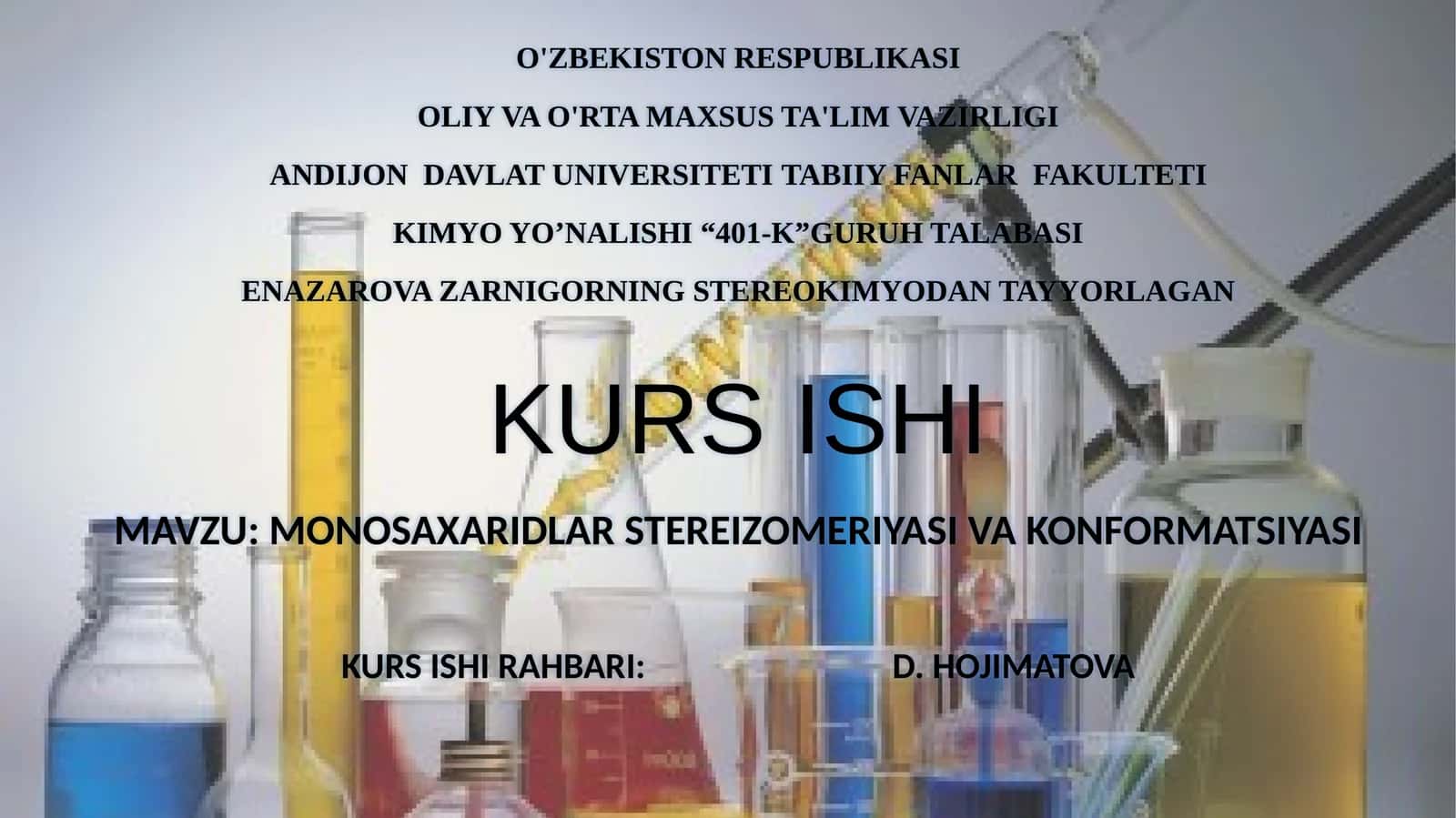 MONOSAXARIDLAR STEREIZOMERIYASI VA KONFORMATSIYASI