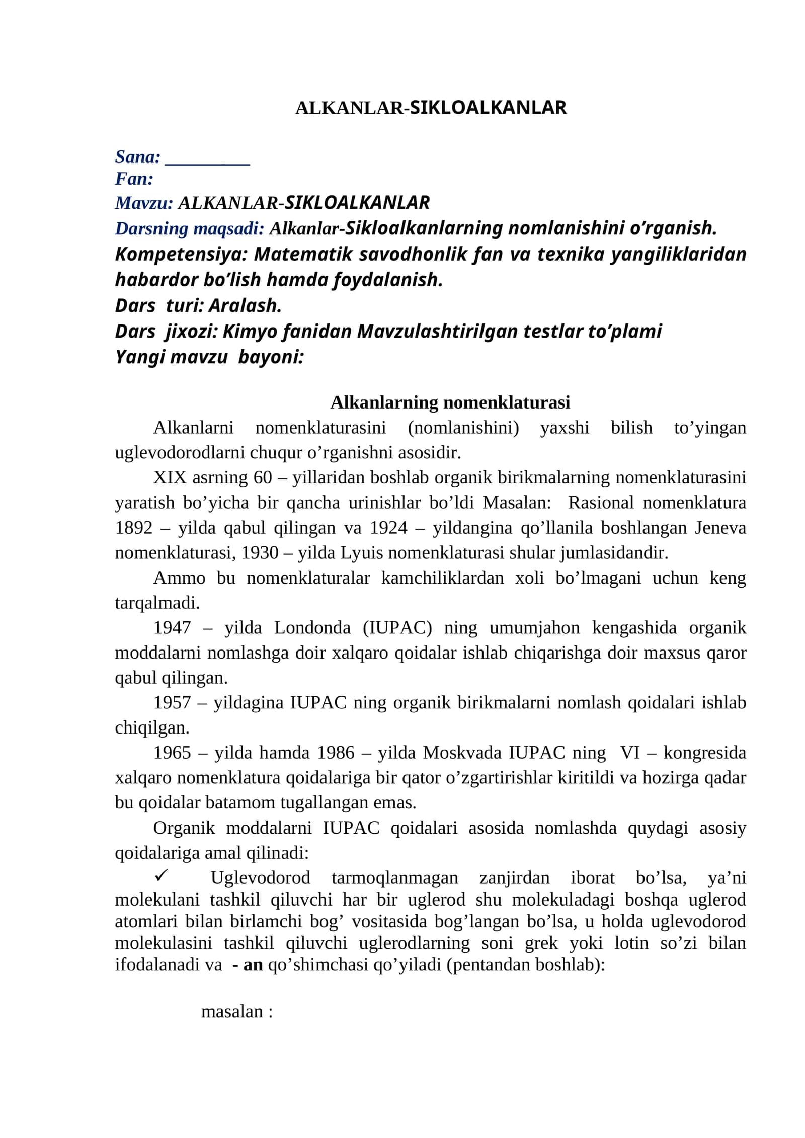 ALKANLAR-SIKLOALKANLAR