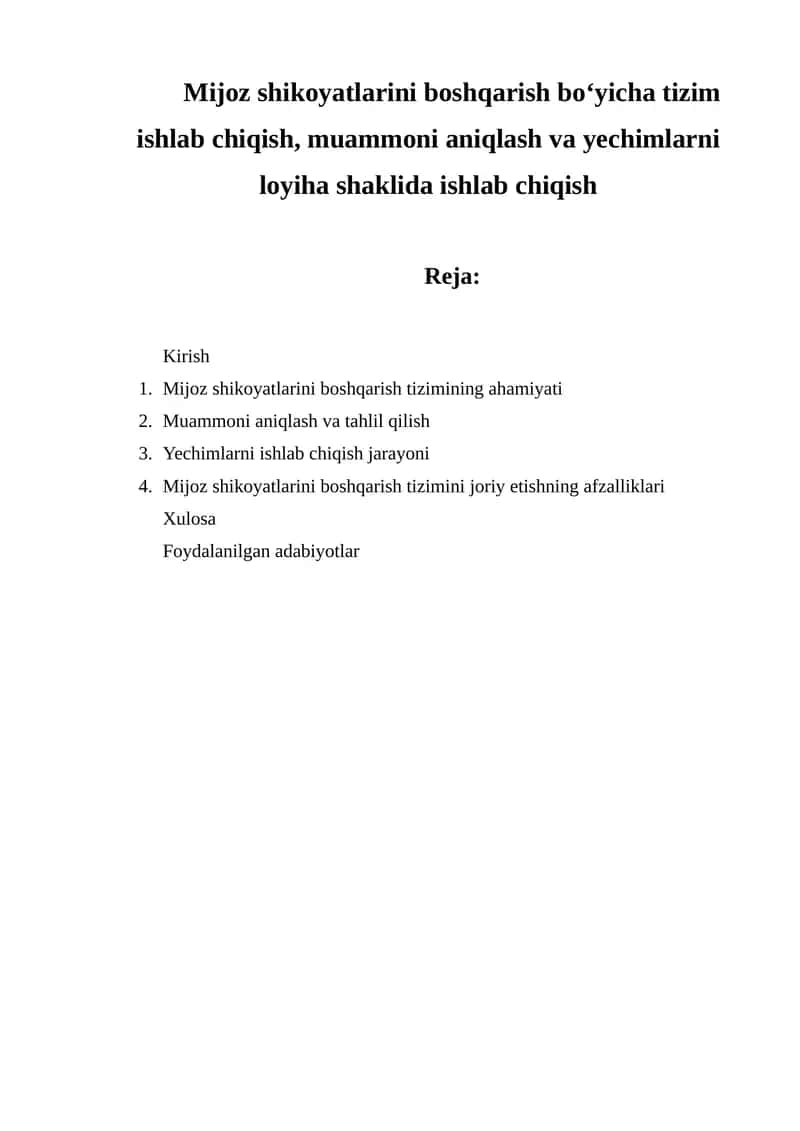 Mijoz shikoyatlari boshqarish tizimi