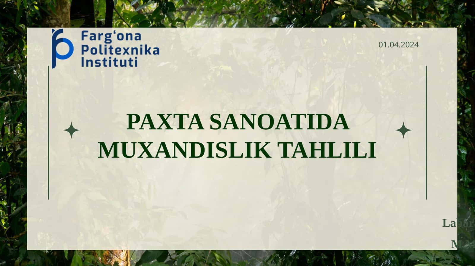 PAXTA SANOATIDA MUXANDISLIK TAHLILI