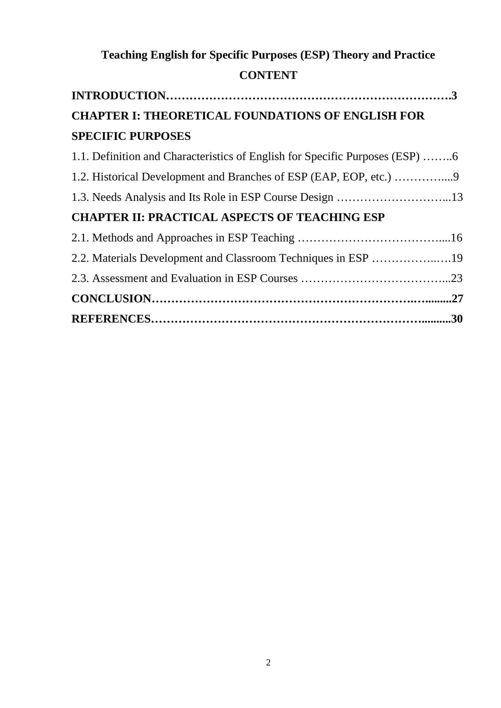 Teaching English for Specific Purposes (ESP) Theory and Practice