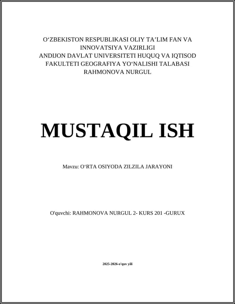 OʻRTA OSIYODA ZILZILA JARAYONI