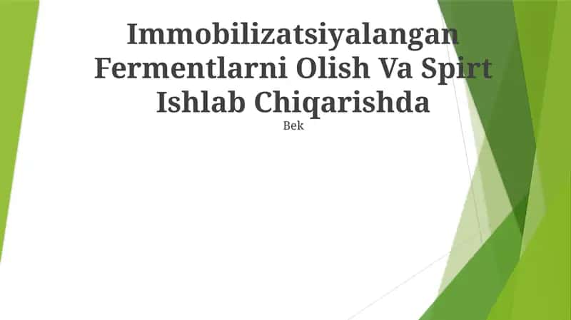 Immobilizatsiyalangan Fermentlarni Olish Va Spirt Ishlab Chiqarishda