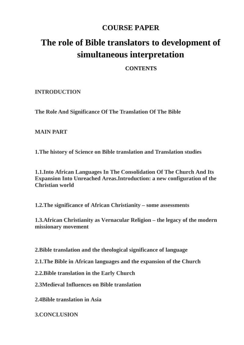 Bible Translation and Interpretation Course