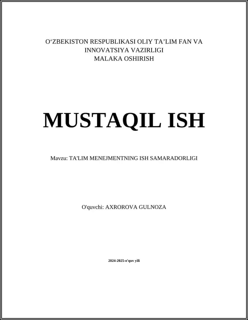 TA'LIM MENEJMENTNING ISH SAMARADORLIGI