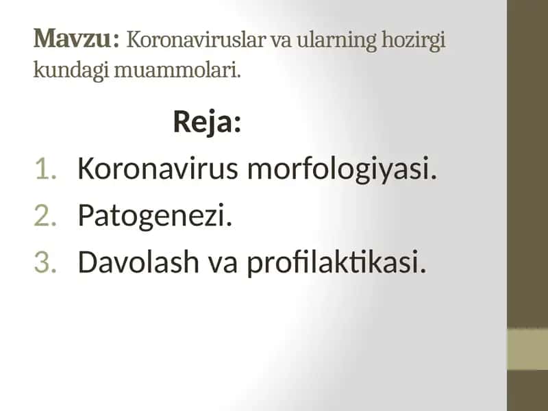 korinavirus va uning hozirgi kundagi muammolari