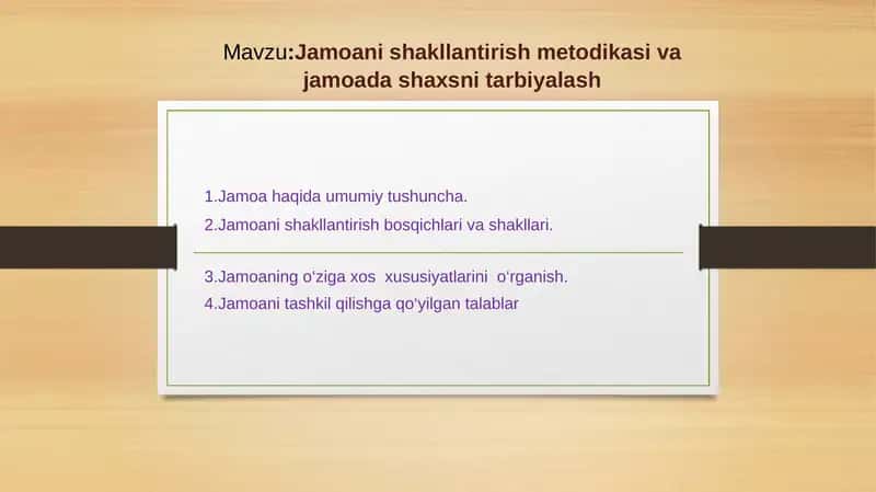 Jamoani shakllantirish metodikasi va jamoada shaxsni tarbiyalash