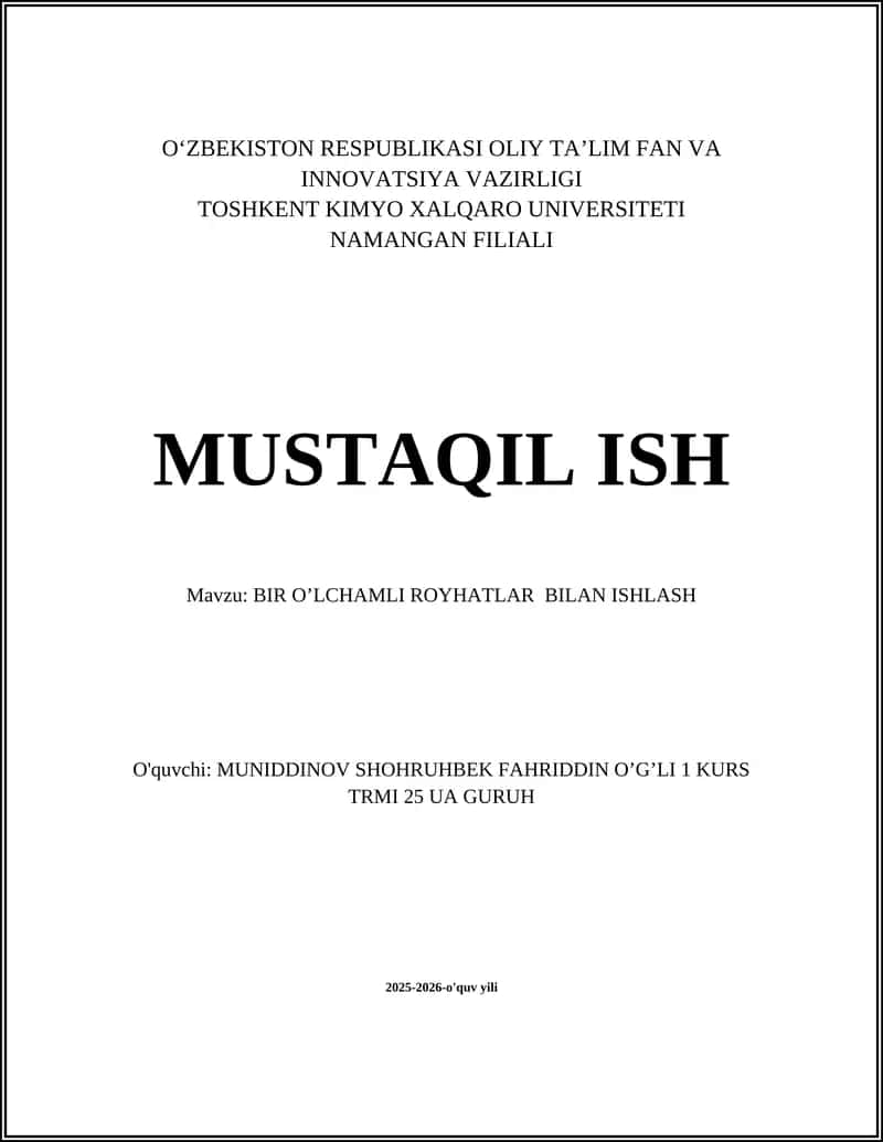 Bir o‘lchamli ro‘yxatlar bilan ishlash