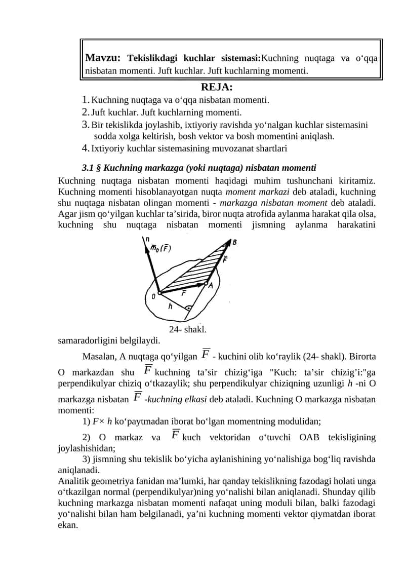 Tekislikdagi kuchlar sistemasi