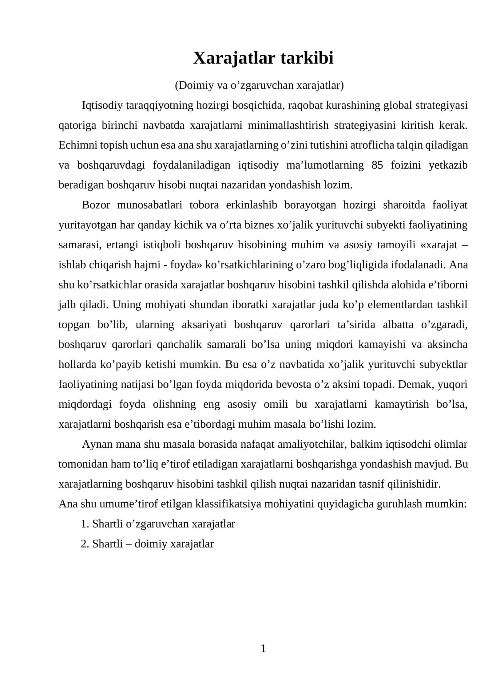 Xarajatlar tarkibi