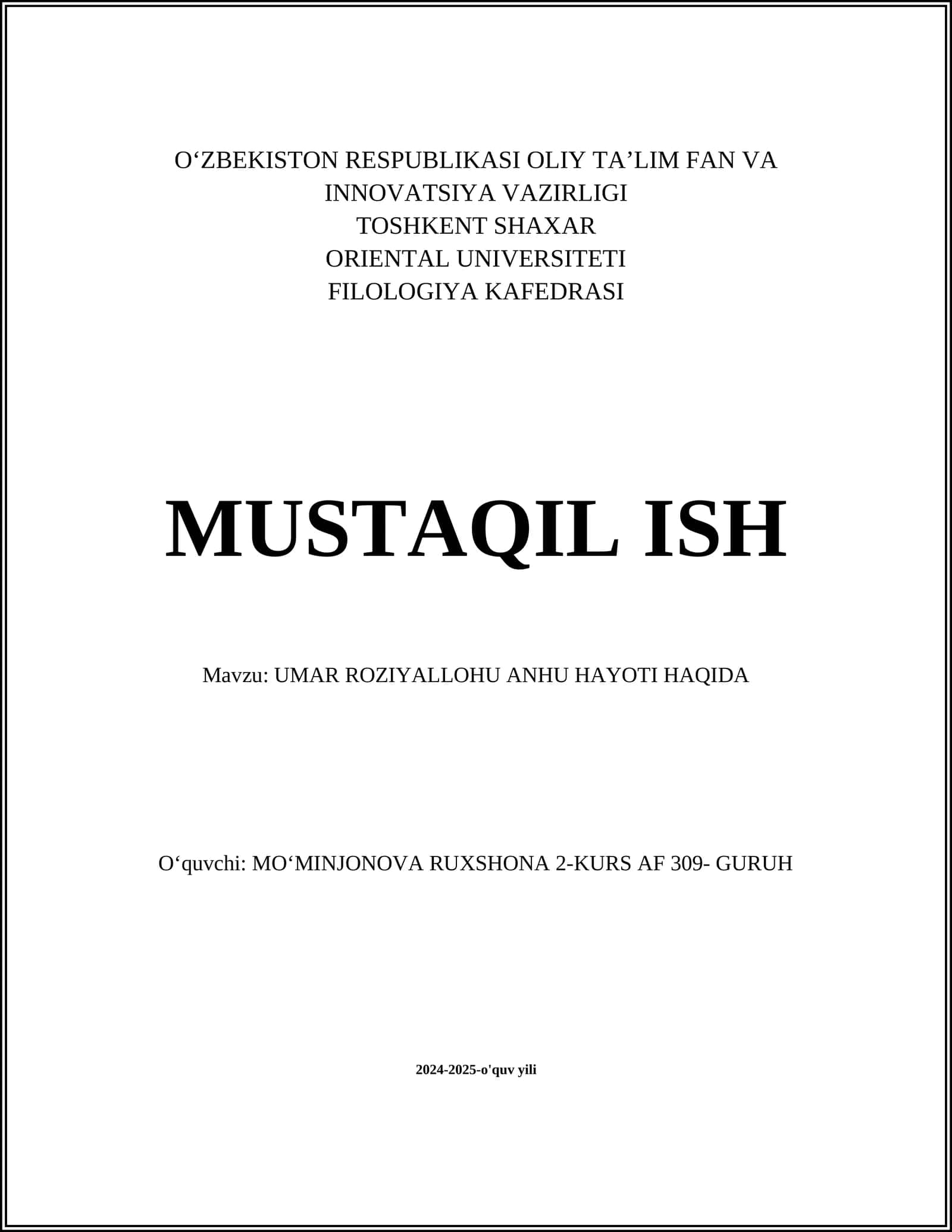 UMAR ROZIYALLOHU ANHU HAYOTI HAQIDA