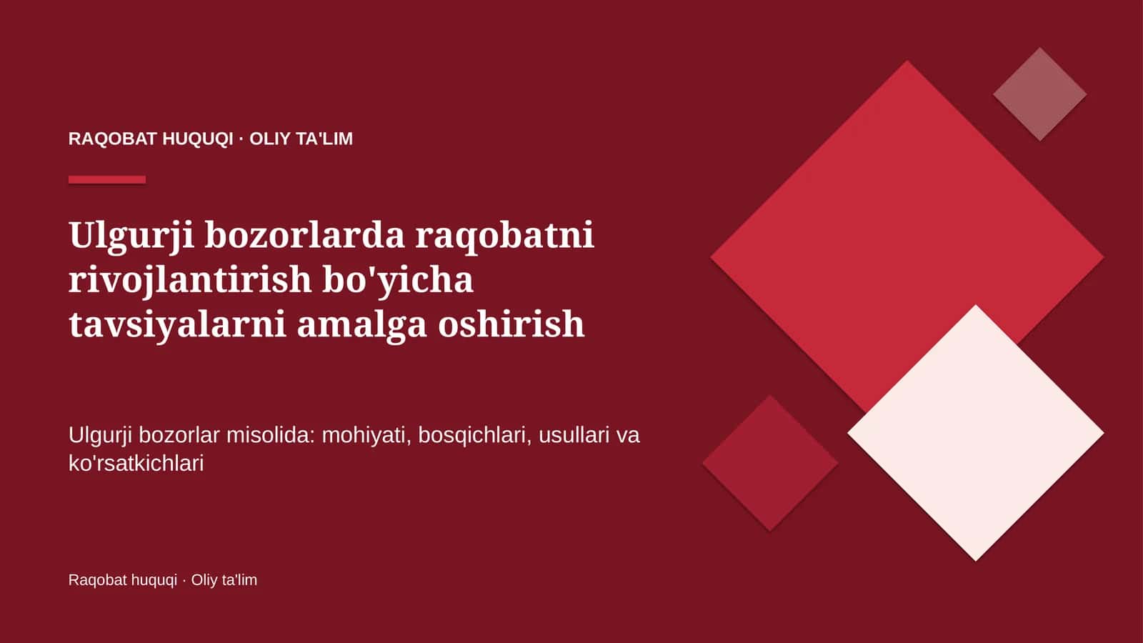 ulgurji bozorlarda raqobatni rivojlantirish bo'yicha tavsiyalarni amalga oshirish 9131