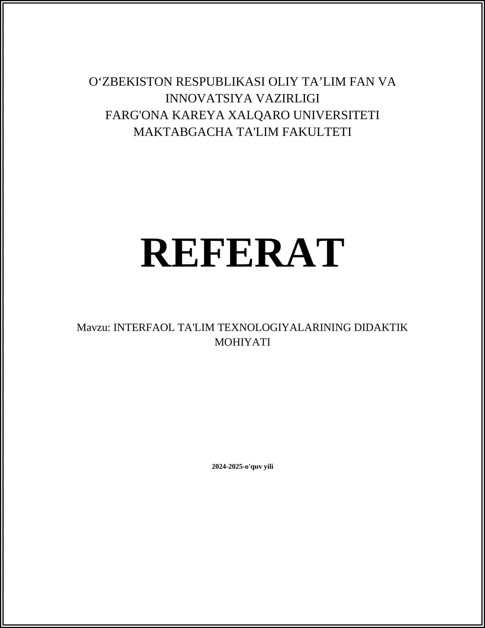 INTERFAOL TA'LIM TEXNOLOGIYALARI