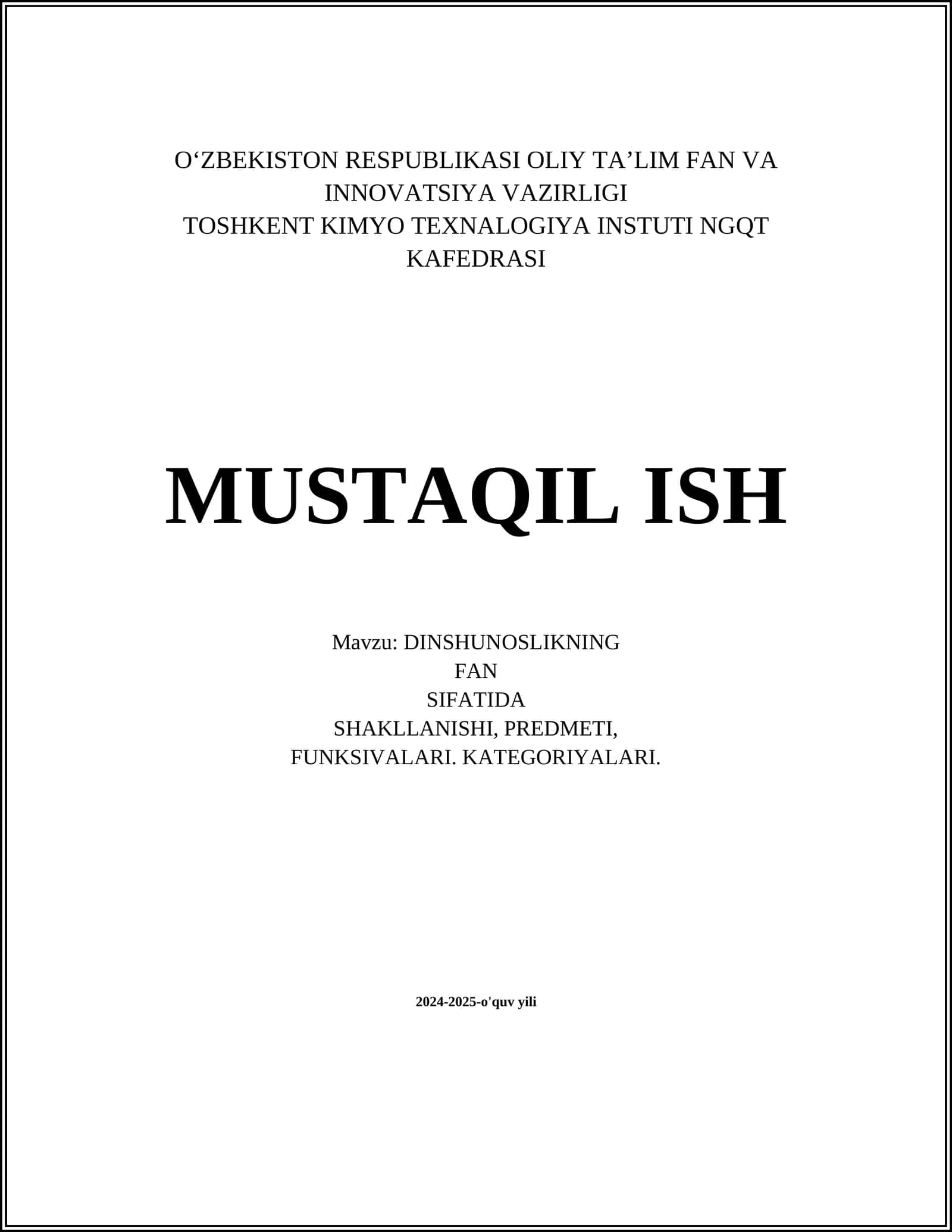 Dinshunoslikning Sifatida Shakllanishi