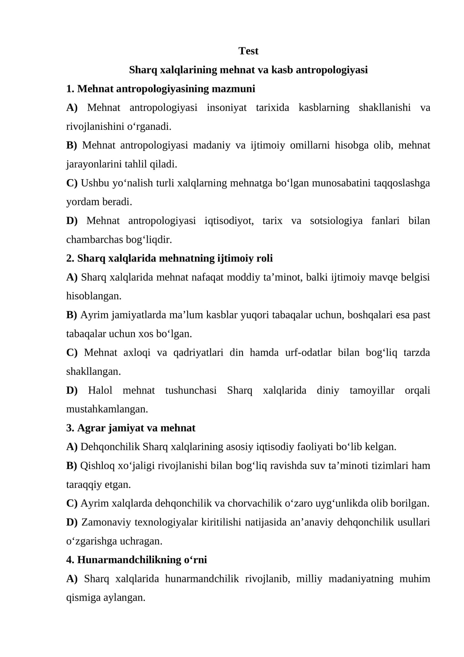 Sharq xalqlarining mehnat va kasb antropologiyasi
