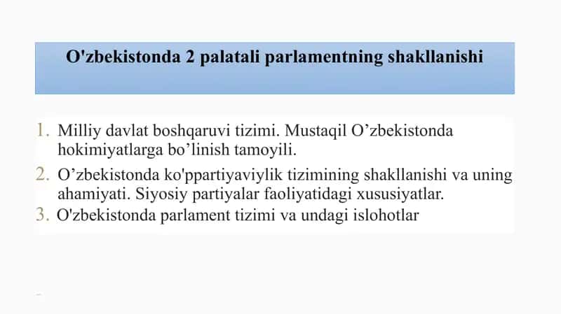 O'zbekistonda 2-palata parlamentning shakllanishi