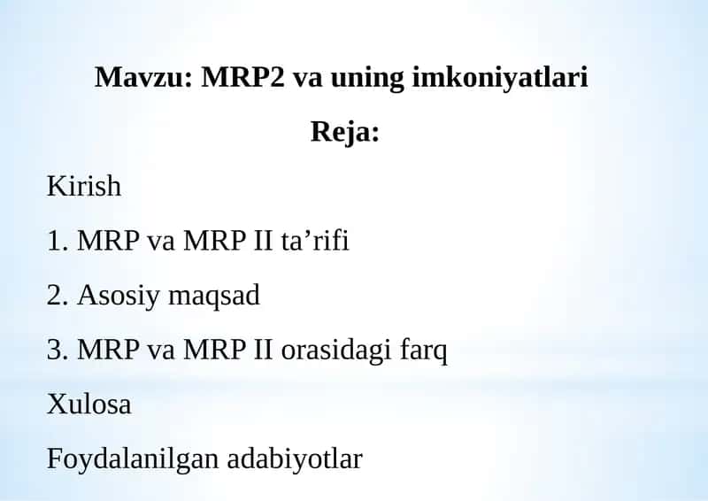 MRP va MRP II ta’rifi