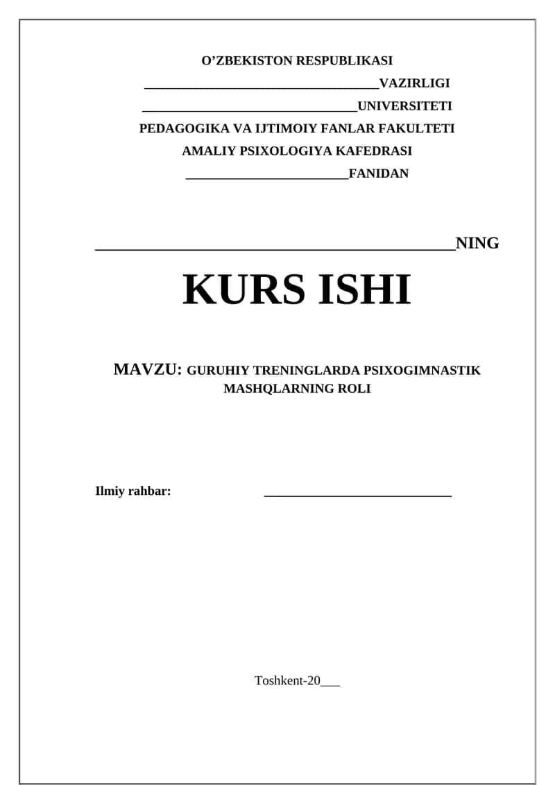 GURUHIY TRENINGLARDA PSIXOGIMNASTIK MASHQLARNING ROLI