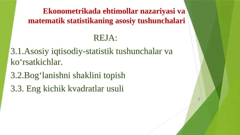 Ekonometrikada ehtimollar nazariyasi va matematik statistikaning asosiy tushunchalari