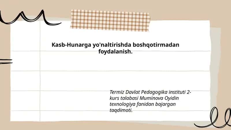 Kasb-Hunarga yo'naltirishda boshqotirmadan foydalanish