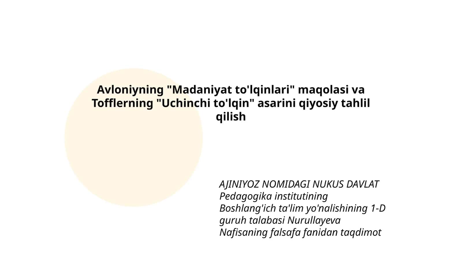 Avloniyning "Madaniyat to'lqinlari" maqolasi va Tofflerning "Uchinchi to'lqin" asarini qiyosiy tahlil qilish