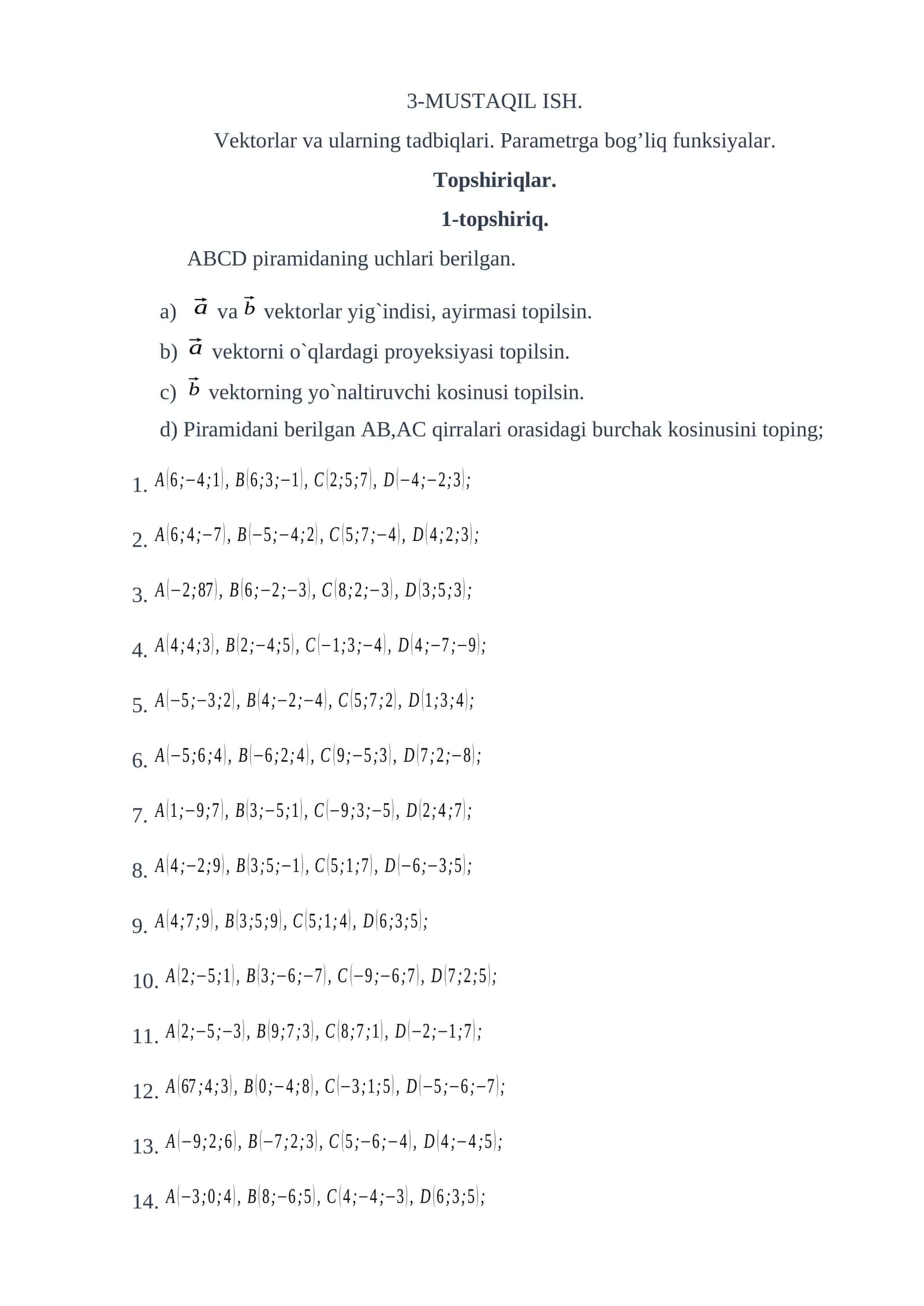 Vektorlar va ularning tadbiqlari