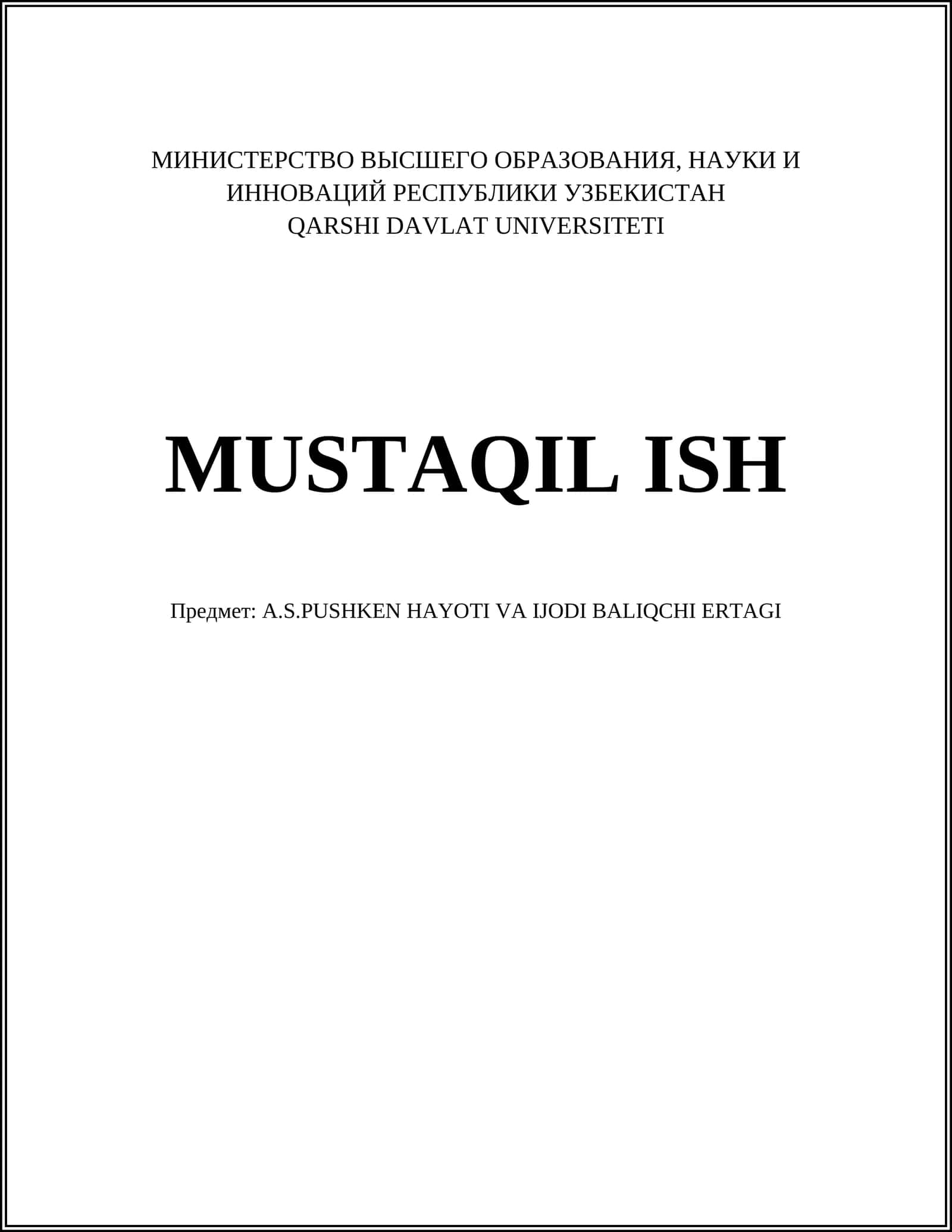 A.S.PUSHKEN HAYOTI VA IJODI BALIQCHI ERTAGI